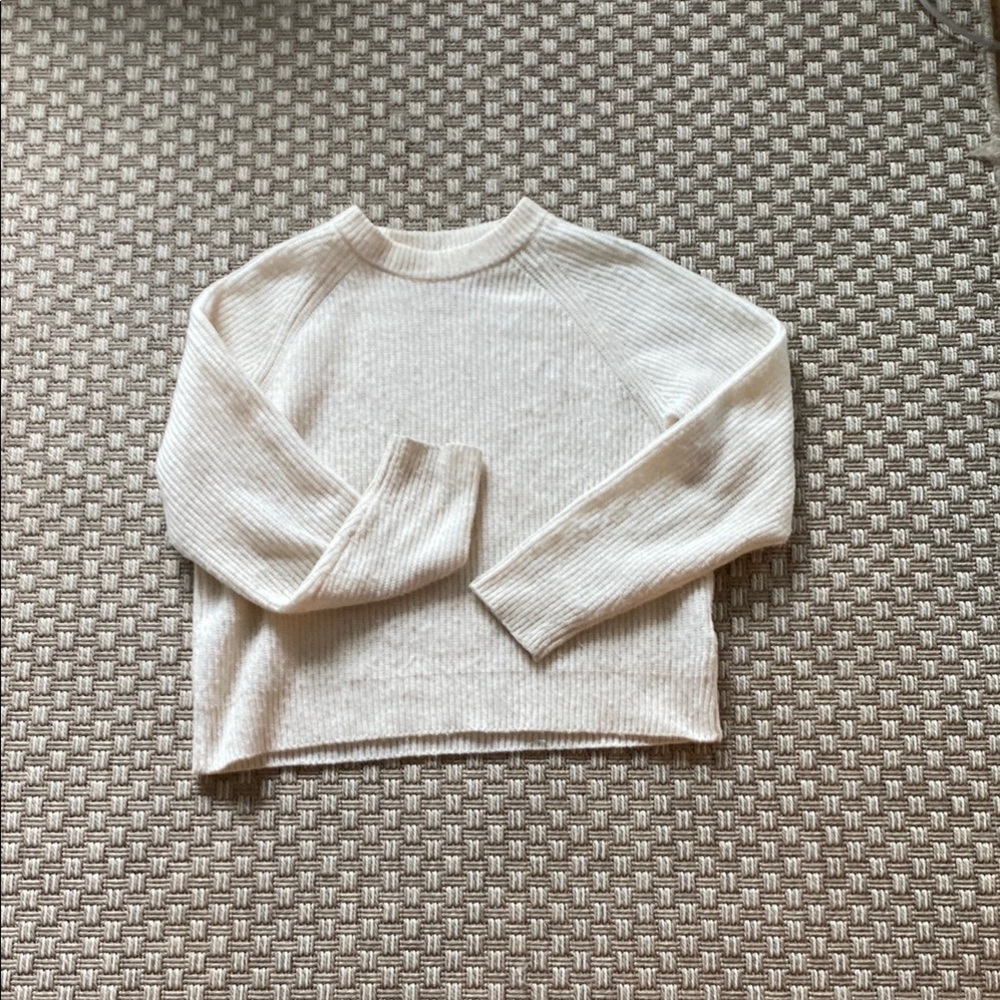 Zara Cream Ribbed Crew Neck Sweater